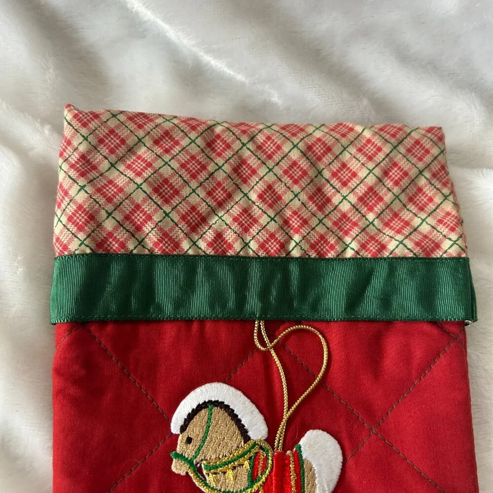 VINTAGE Rocking Horse Christmas Stocking Holiday Classic 15 in X 6‎ in
